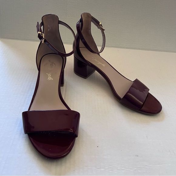 Free People Burgundy Red Patent Leather Ankle Strap Block Heels size 9 - Picture 6 of 12